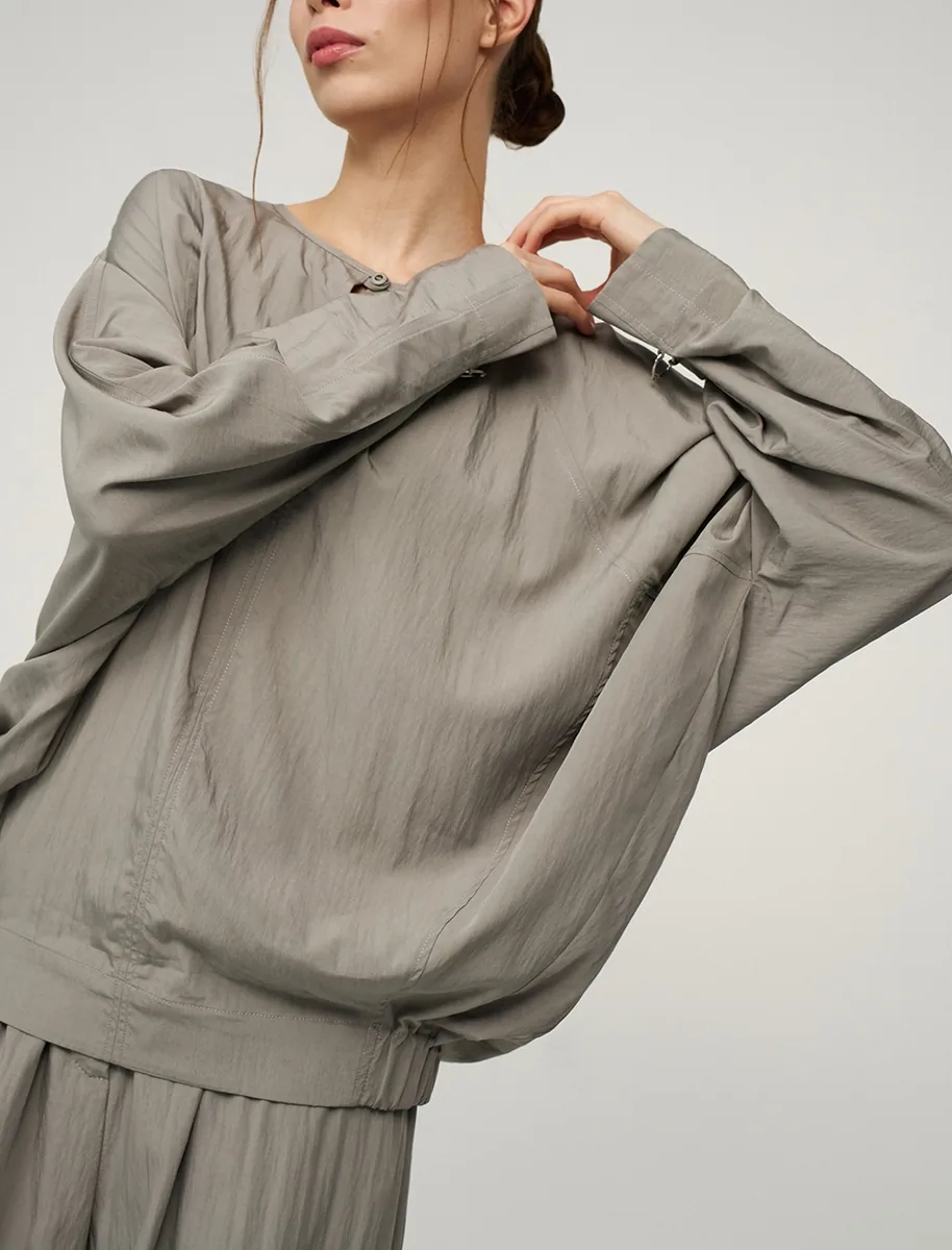 HASS FASHION — Блуза оверсайз с рукавом «летучая мышь», хаки - фото 7