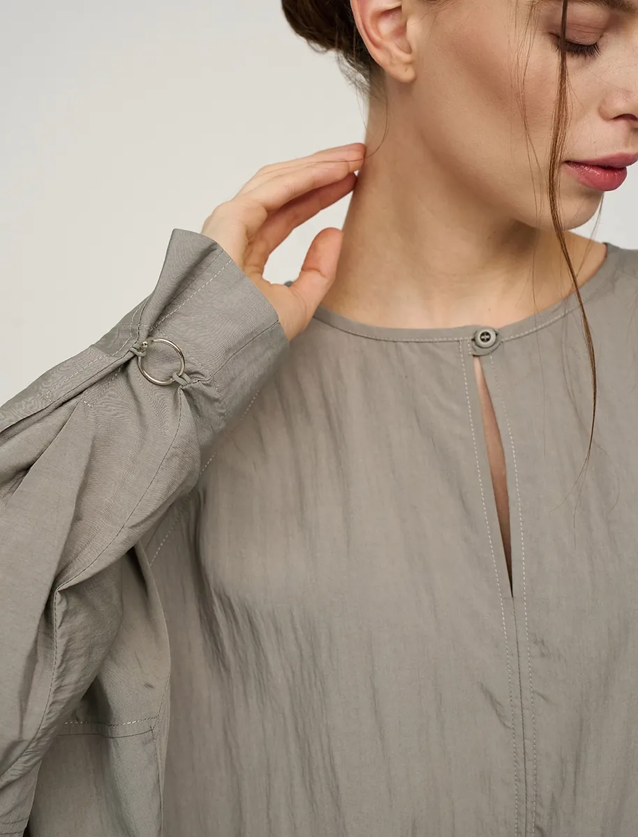 HASS FASHION — Блуза оверсайз с рукавом «летучая мышь», хаки - фото 5