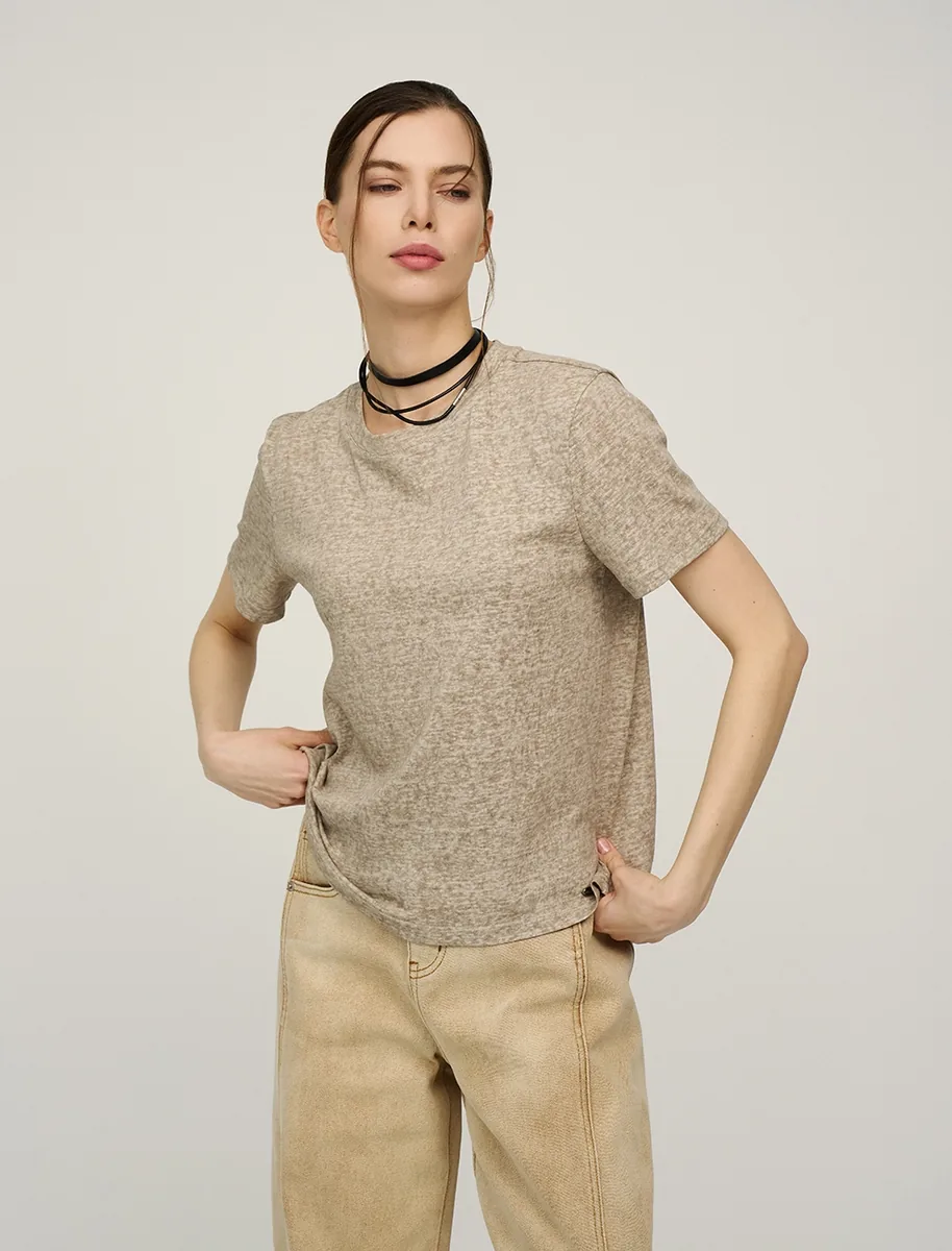 HASS FASHION — Футболка базовая меланж, овсяный беж - фото 2