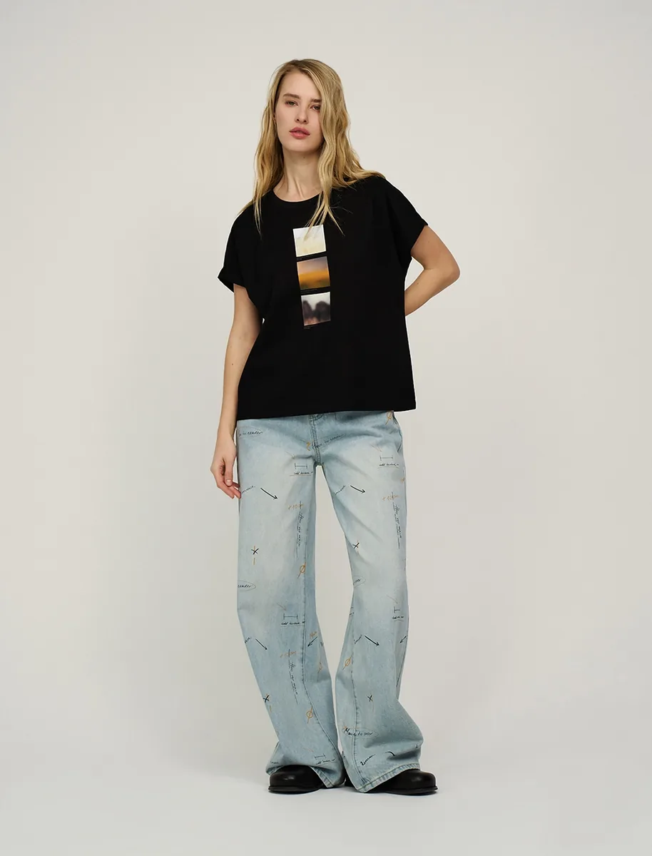 HASS FASHION — Футболка с фотопринтом «три кадра», чёрная - фото 3