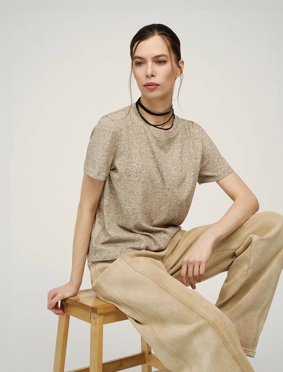 HASS FASHION — Футболка базовая меланж, овсяный беж - фото 5