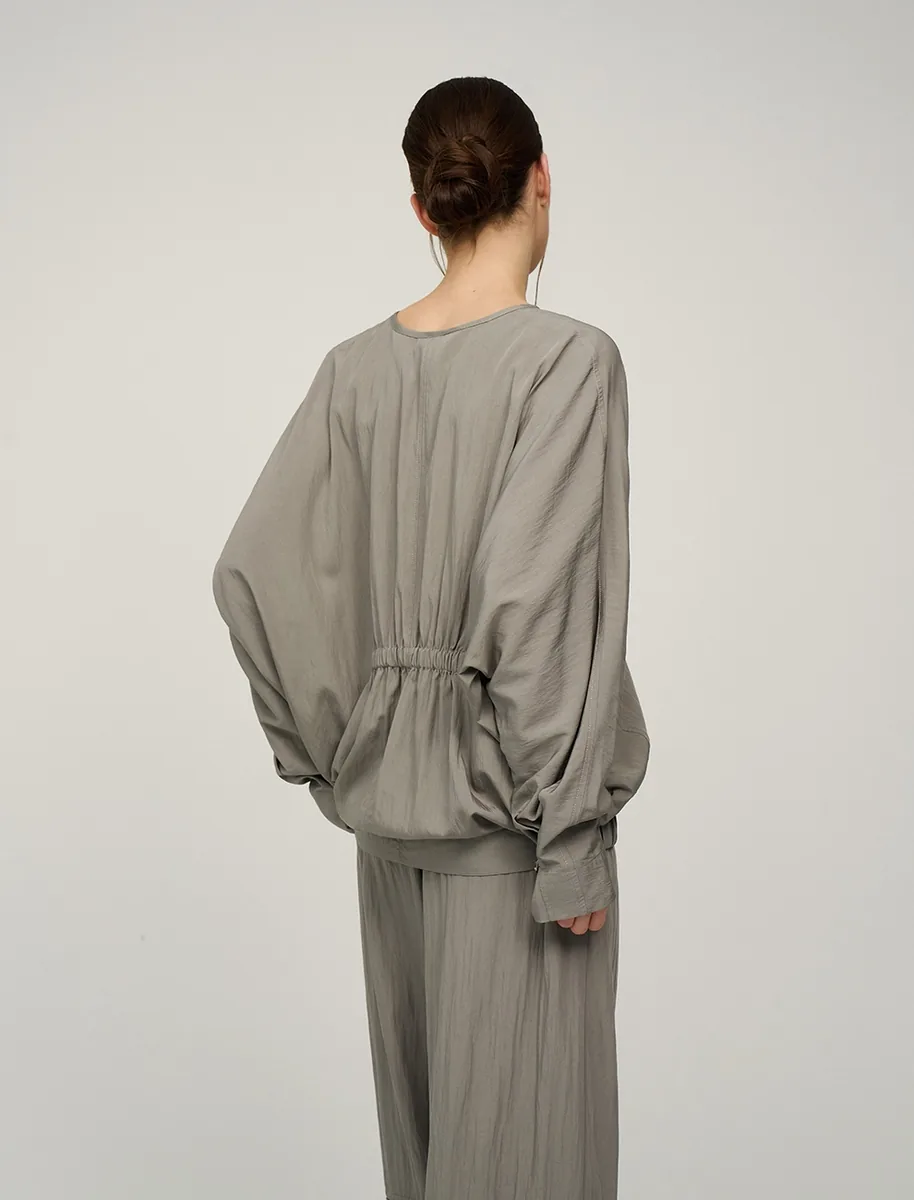 HASS FASHION — Блуза оверсайз с рукавом «летучая мышь», хаки - фото 6