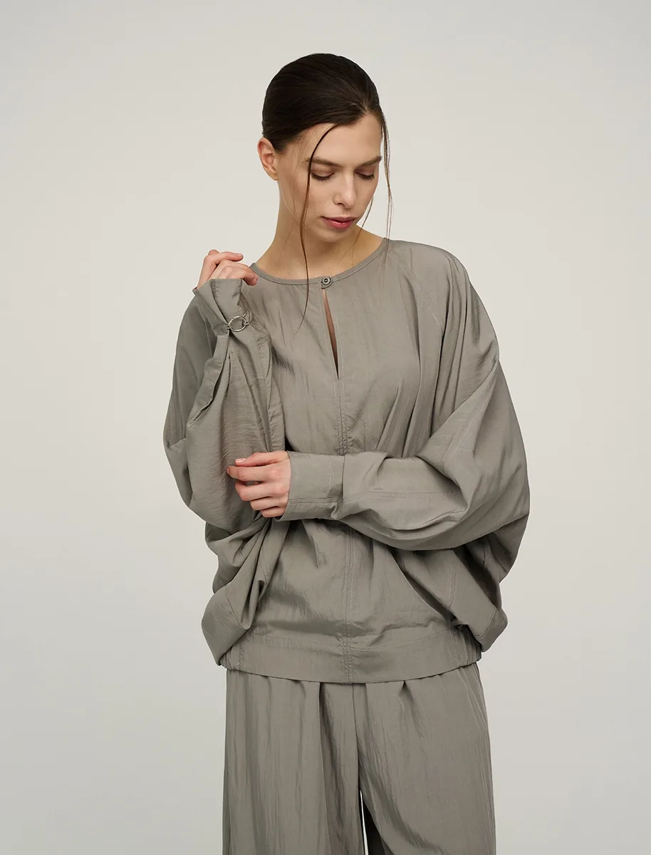HASS FASHION — Блуза оверсайз с рукавом «летучая мышь», хаки - фото 4