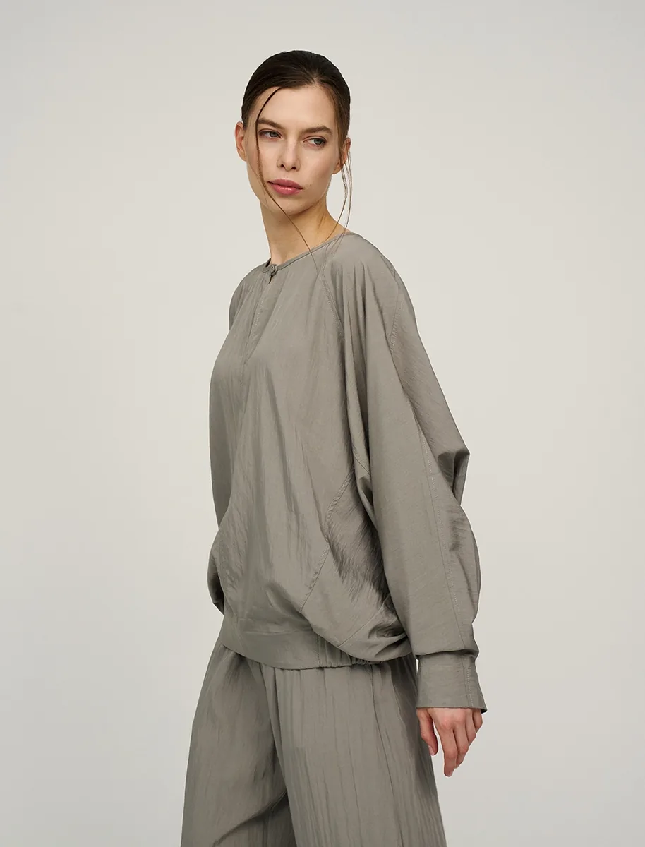 HASS FASHION — Блуза оверсайз с рукавом «летучая мышь», хаки - фото 3